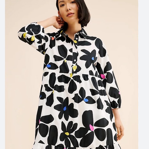 Anthropologie Maeve Black and White Floral Bettina shirt dress - Picture 6 of 6